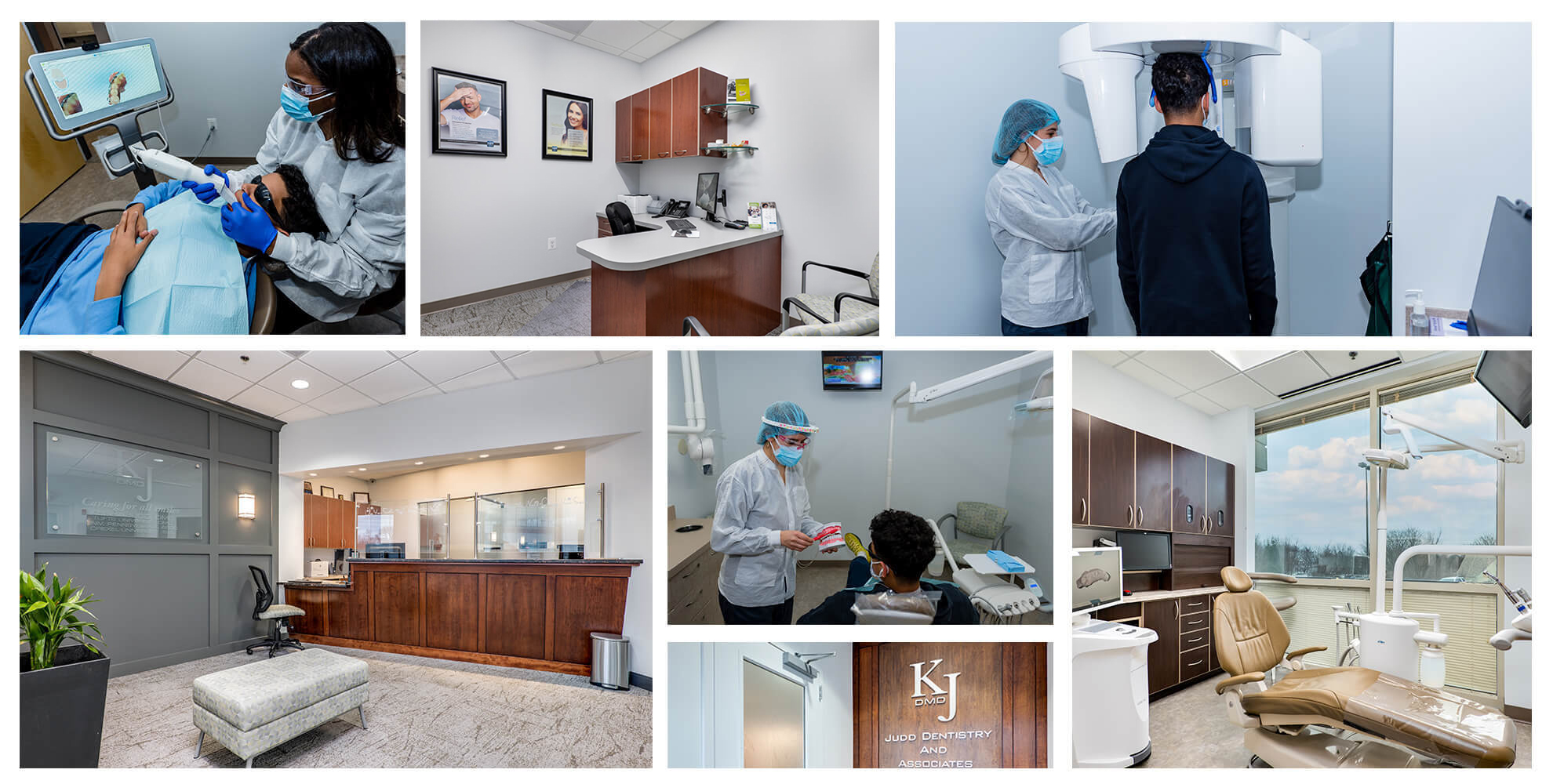 Collage of Judd Dentistry practice and doctors in action